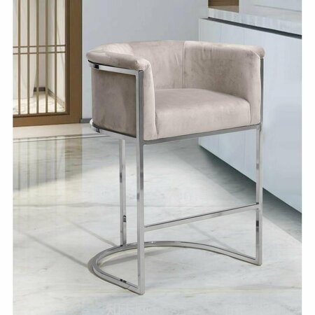 FIXTURESFIRST Modern Contemporary Emery Counter Stool Chair, Half-Moon Chrometone Solid Metal U-Shaped Base Taupe FI2542111